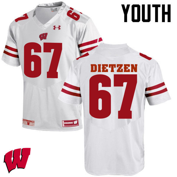 Youth Wisconsin Badgers #67 Jon Dietzen College Football Jerseys-White